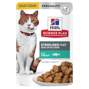 Hill’s Science Plan Sterilised Cat Adult Cat Wet Food With Trout Pouches (12x85g)